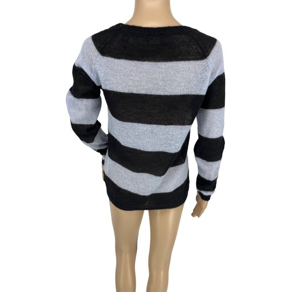 Maison Scotch mohair blend sweater 2 black light blue striped crew neck - Picture 4 of 13